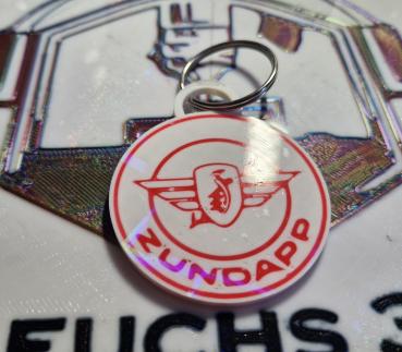 Zündapp Schlüsselanhänger weiß / Rot mit Flügelwappen und Schrift Rund - Hologramm Effekt aus TPU 